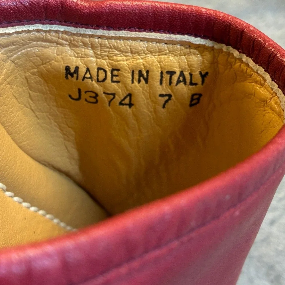 Coach Red Leather Slide Sandals Made in Italy Square Toe Flat Mules Women's 7B